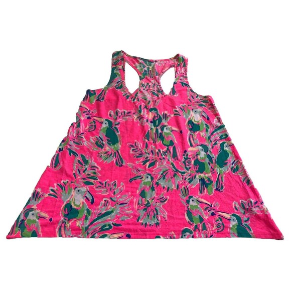 Lilly Pulitzer Monterey Tank Top Toucan Parrot Bird Pink Small Racerback - Picture 6 of 12